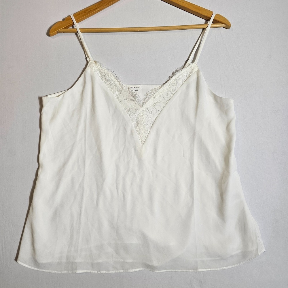 Melrose And Market Tunic Cropped Top Womens Small White Lace V Neck Pullover